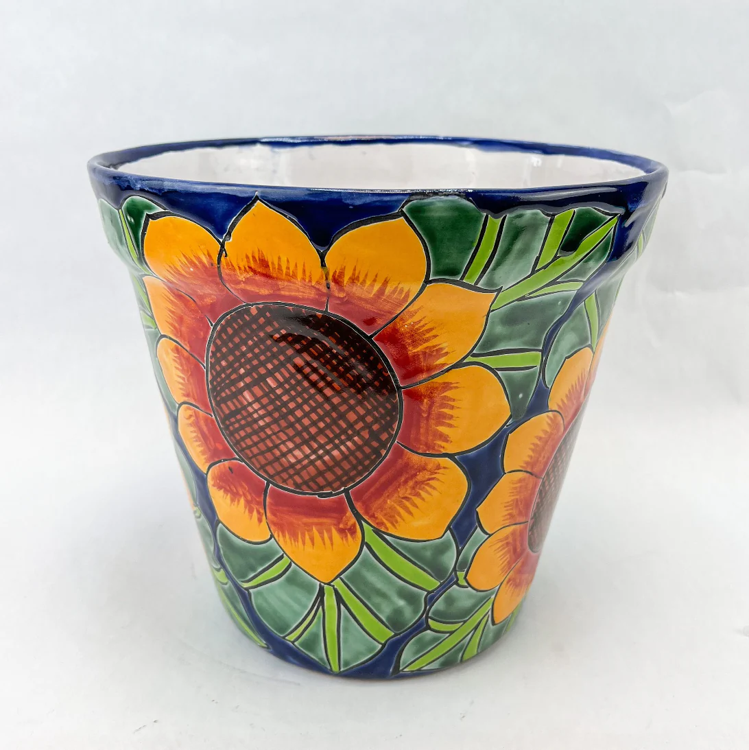 Talavera Sunflower Pot 10 Inches Planter Mexican Pottery Flower Pots Flower Pots From Mexico Mexican Talavera Flower Pots