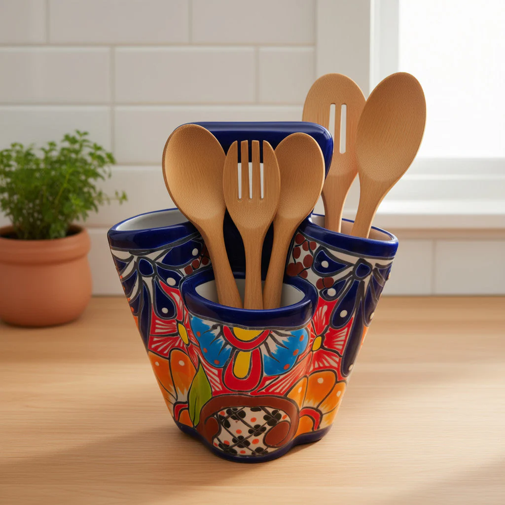 Talavera Utensil Holder | Colorful Handcrafted Mexican Organizer