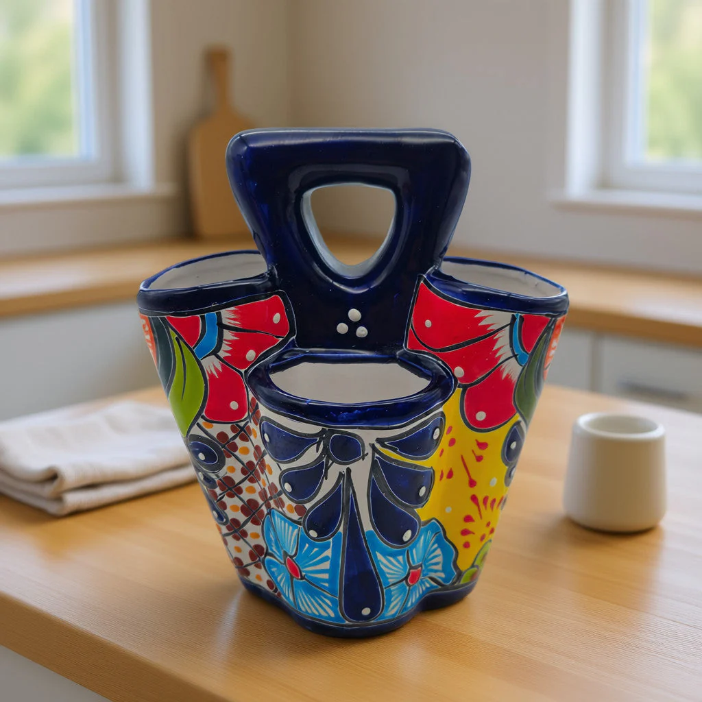 Talavera Utensil Holder | Colorful Handcrafted Mexican Organizer - Image 2