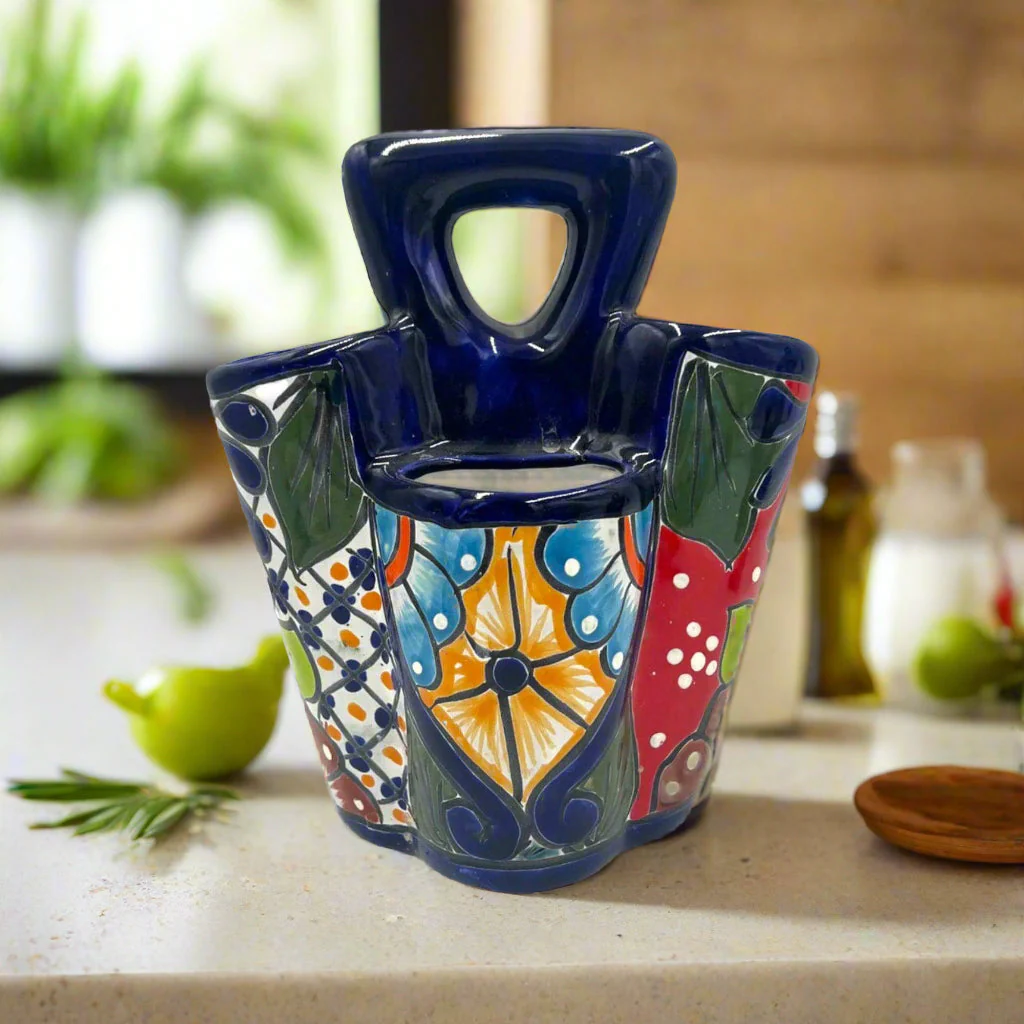 Talavera Utensil Holder | Colorful Handcrafted Mexican Organizer - Image 3
