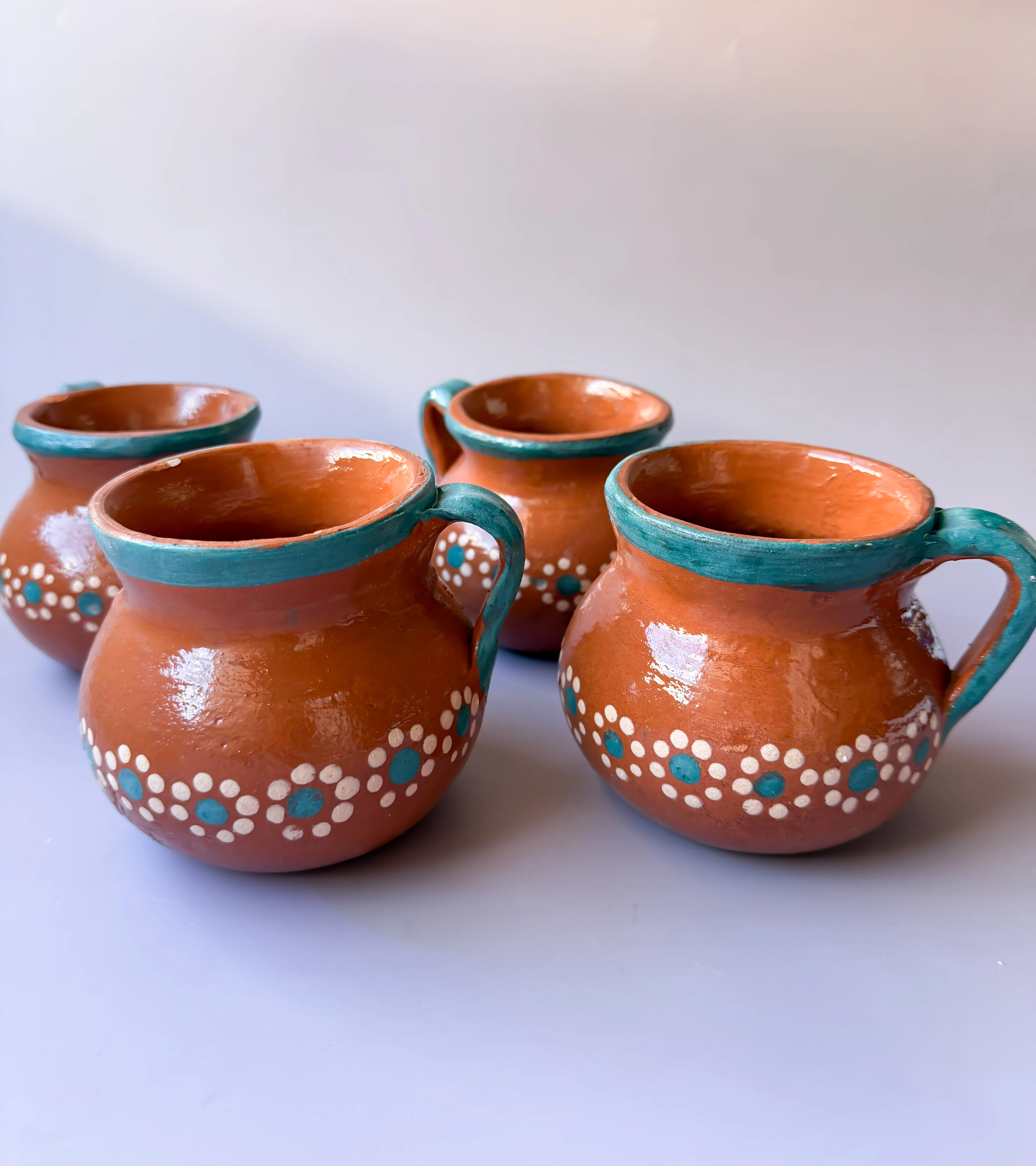 Traditional Clay Mugs Set of 4 Clay Cups Jarritos Tazas de Barro - Image 5