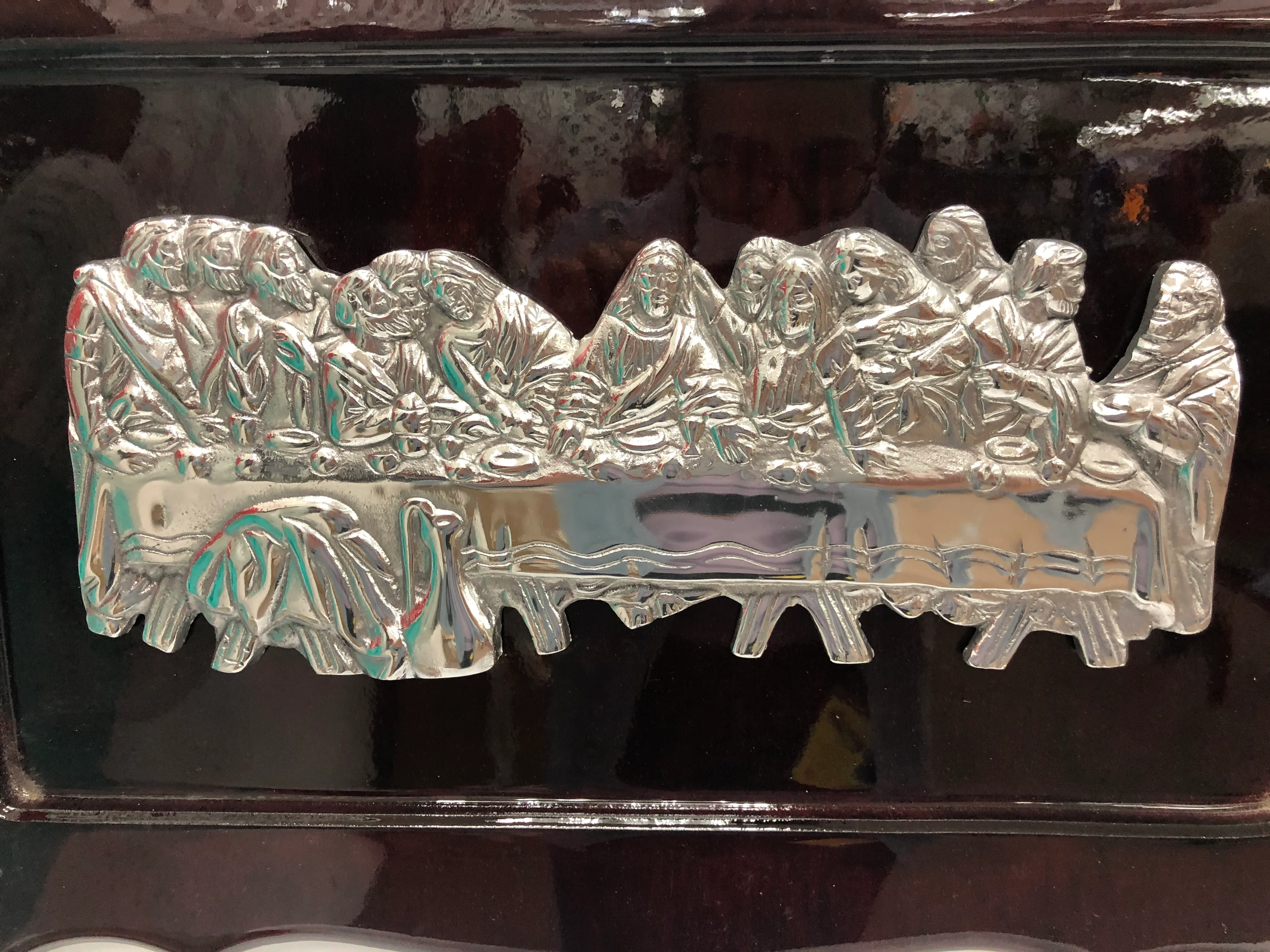 Wooden Last Supper Wall Decor Pewter 3D Wall Frame Ultima Cena - Image 3