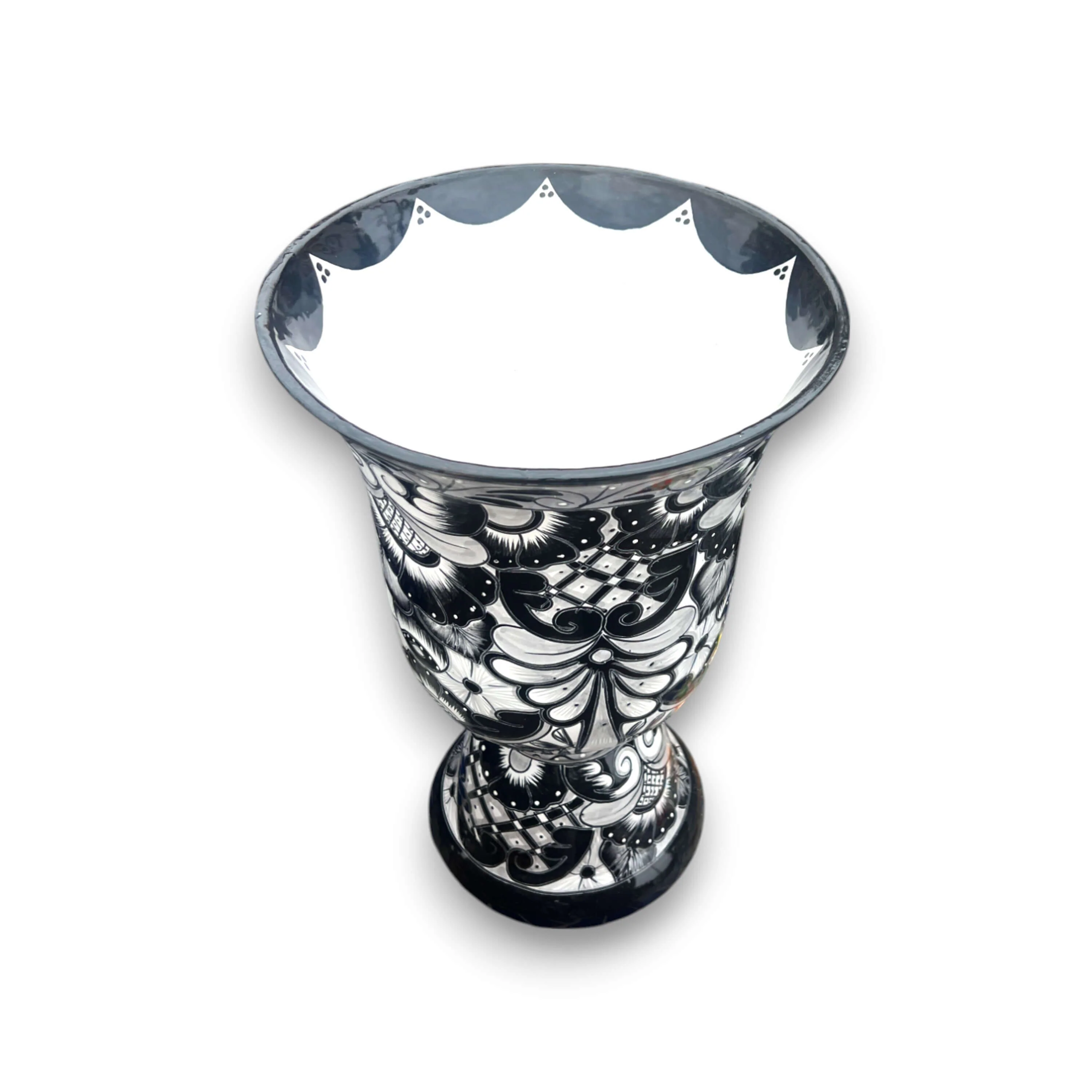 XL Black Talavera Planter Pedestal Flower Pot - Maceta Grande - Image 3